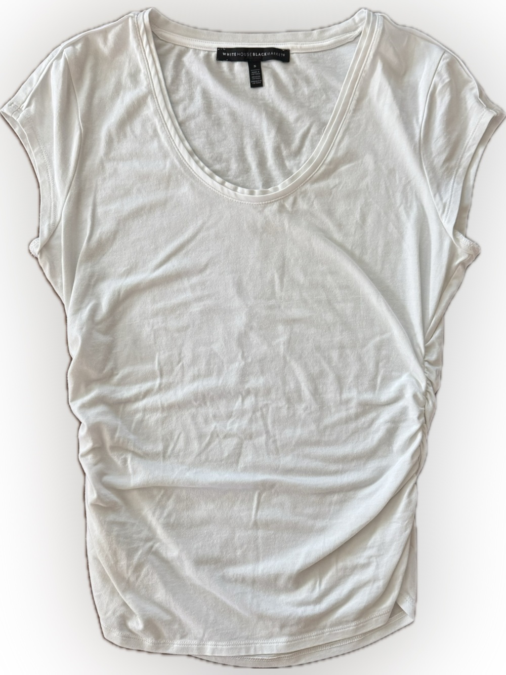 White House Black Market Beautiful White Cap-Sleeve Ruched Side Top